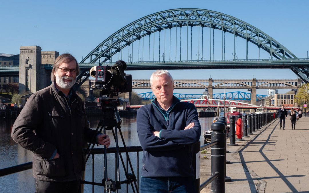 cameraman andy greenwood and director ged clarke at the quayside in newcastle